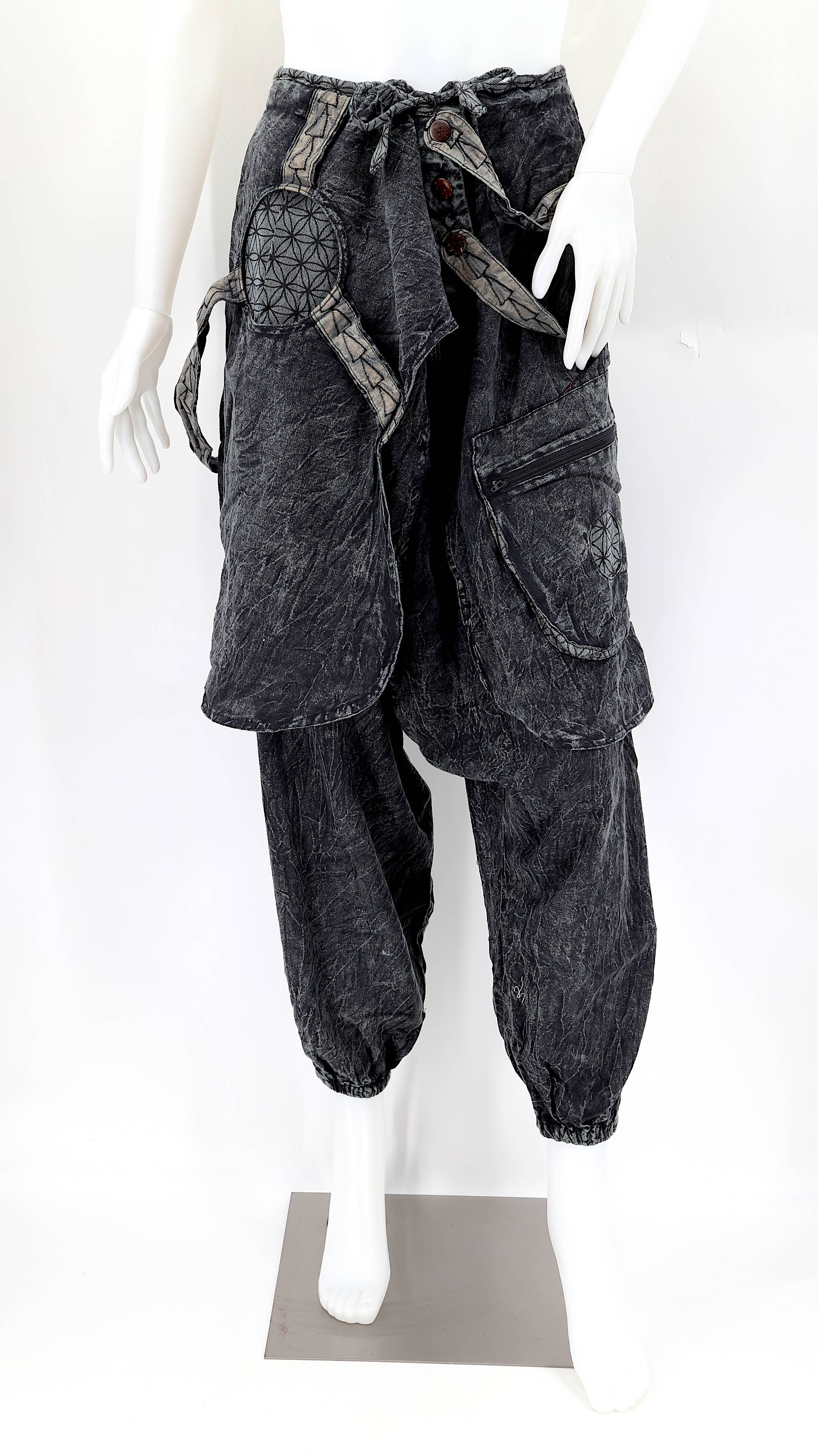 Himalaya Handmade – wholesale Byxor - Dam – Handgjorda bohemiska hippie haremsbyxor i bomull med blekt färgmönster Flower of Life3