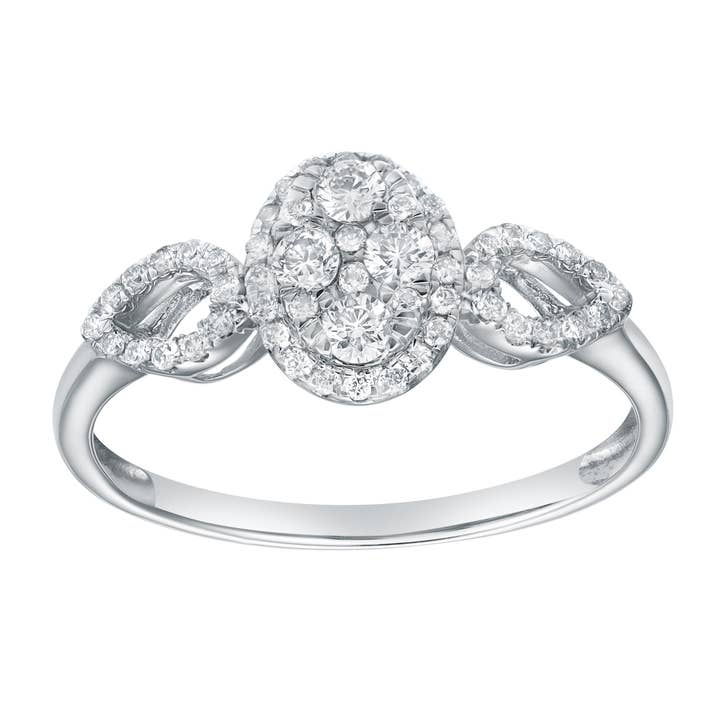 Florayne 0.35 Ct 14K White Gold Diamond Leaf Halo Ring for wholesale by LuvMyJewelry (LMJ)