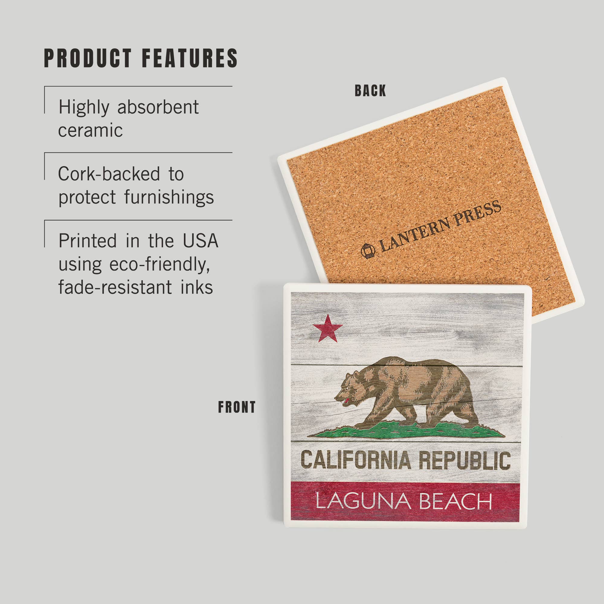 Lantern Press – wholesale Coasters – Ceramic Coaster Laguna Beach, California, Rustic Californ…2