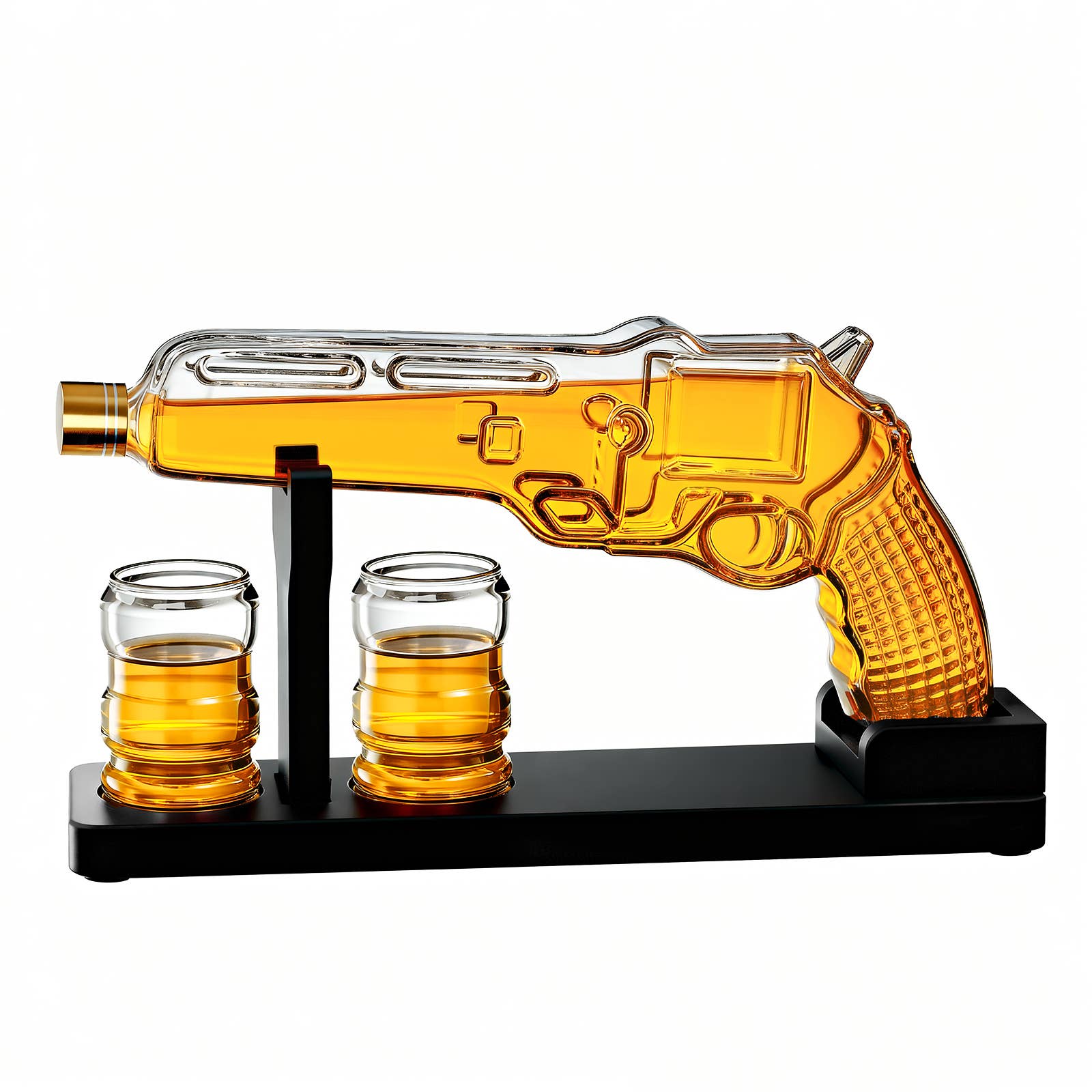 The Wine Savant /  Khen Glassware - Wholesale Decanter - Pistol Gun Decanter Set + 2 Bullet shot Glasses & Wood Stand2