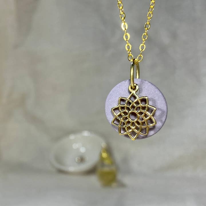 Crown Chakra: Sahaswara,Essential Oil Diffuser Necklace, Aromatherapy Pendant, Brass Jewelry, Meaningful Gifts, Jewelry For Her for wholesale by Belen Berganza
