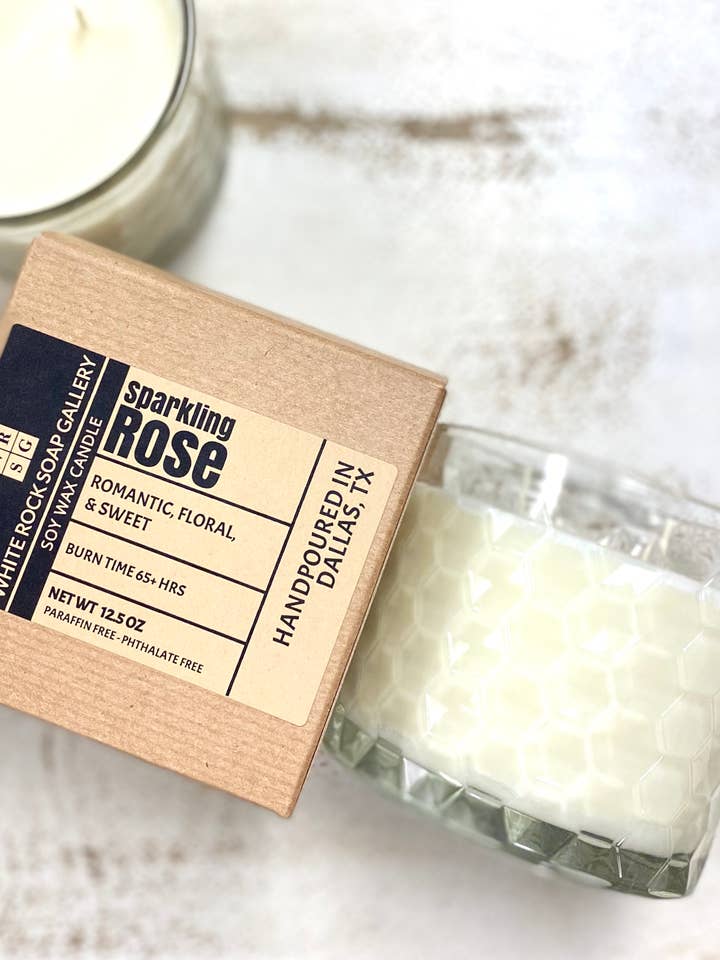 Soy Wax Candle Sparkling Rose - Limited Edition for wholesale by White Rock Soap Gallery