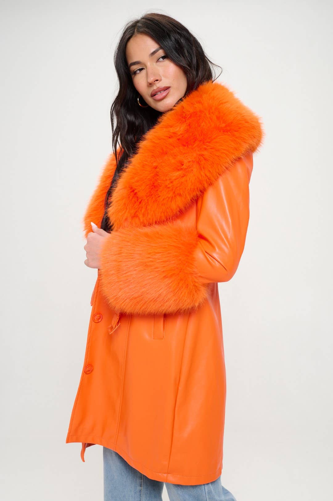 Orange L414L1: Emberlong Vegan Leather Coat (OPEN PACK) for wholesale on Faire1