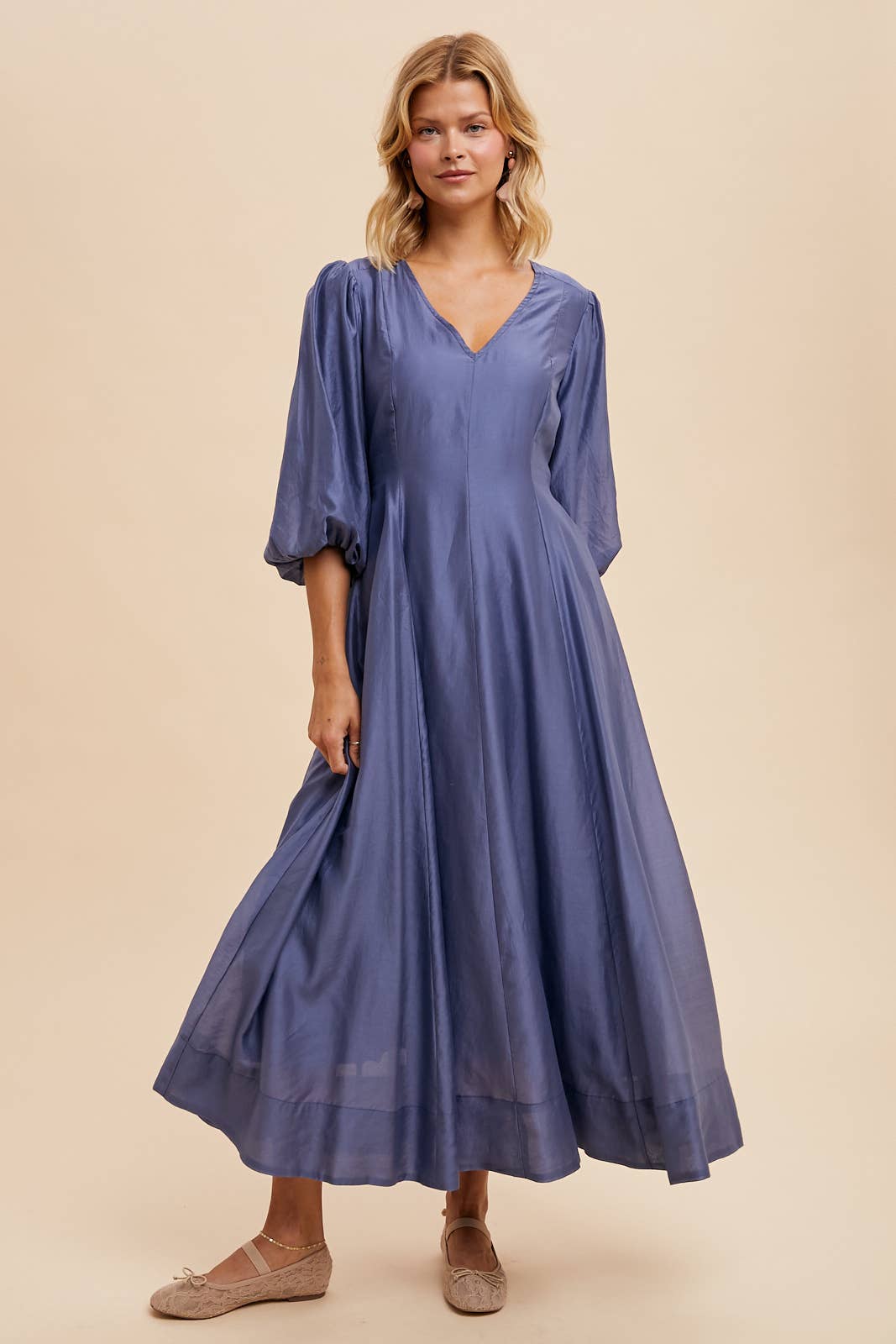 In Loom - Vente Robe – femme - Robe évasée en Tencel avec manches bouffantes1