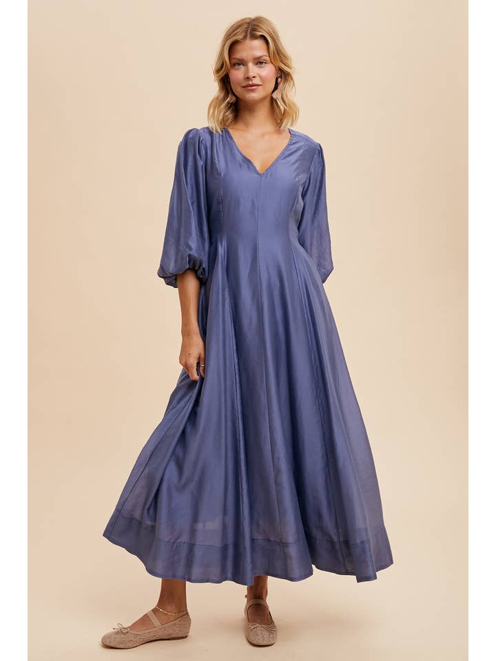 In Loom - Vente Robe – femme - Robe évasée en Tencel avec manches bouffantes1