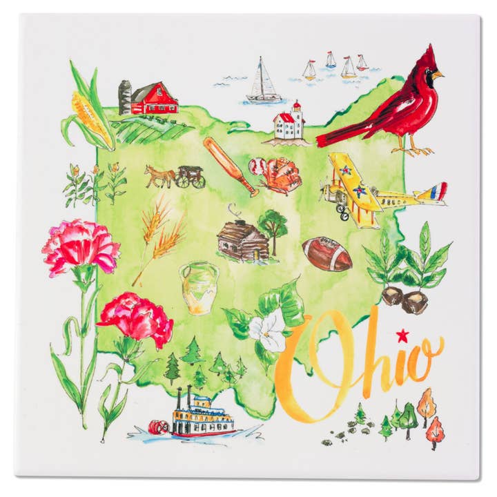 OH State Collection 8" Ceramic Trivet Ohio Rosanne Beck for wholesale by Boston International