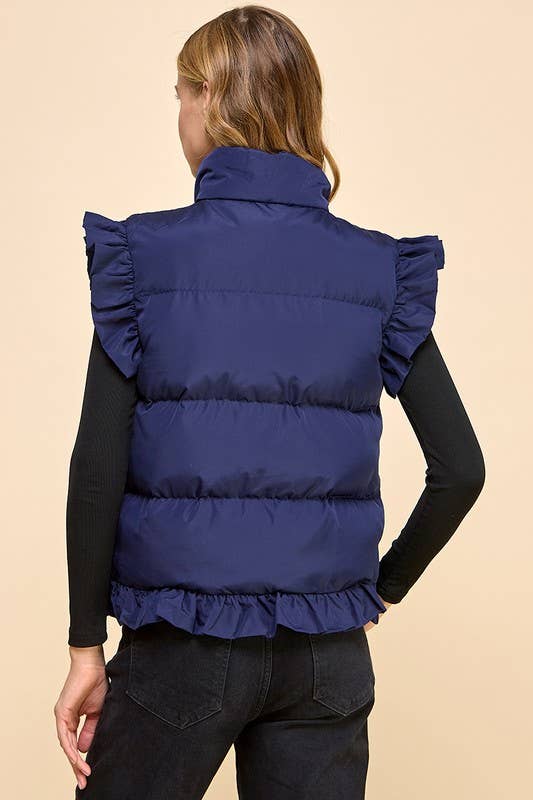 NAVY CV1235-Ruffle Trim Button Down Puffer Vest for wholesale on Faire3