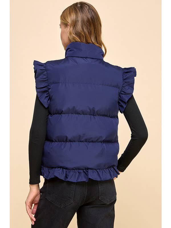 NAVY CV1235-Ruffle Trim Button Down Puffer Vest for wholesale on Faire3