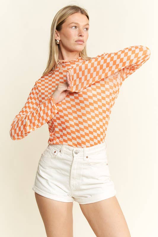 JADE BY JANE - Wholesale Knit Top - Women's -  CHECKERED MESH MOCK NECK TOP11