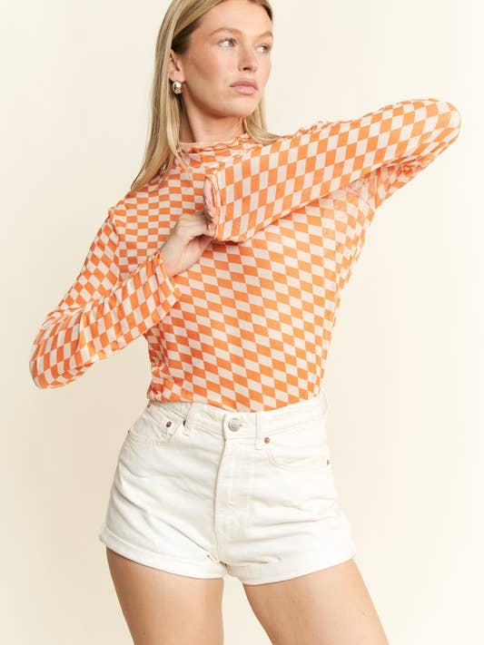 JADE BY JANE - Vente Haut en maille – femme - Haut à col montant en résille à carreaux11