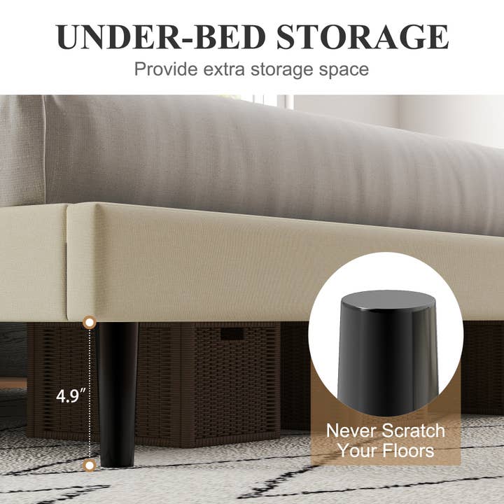 39F Inc. - Wholesale Bedroom Furniture - Foothill Queen Beige Bed Frame with LED Headboard