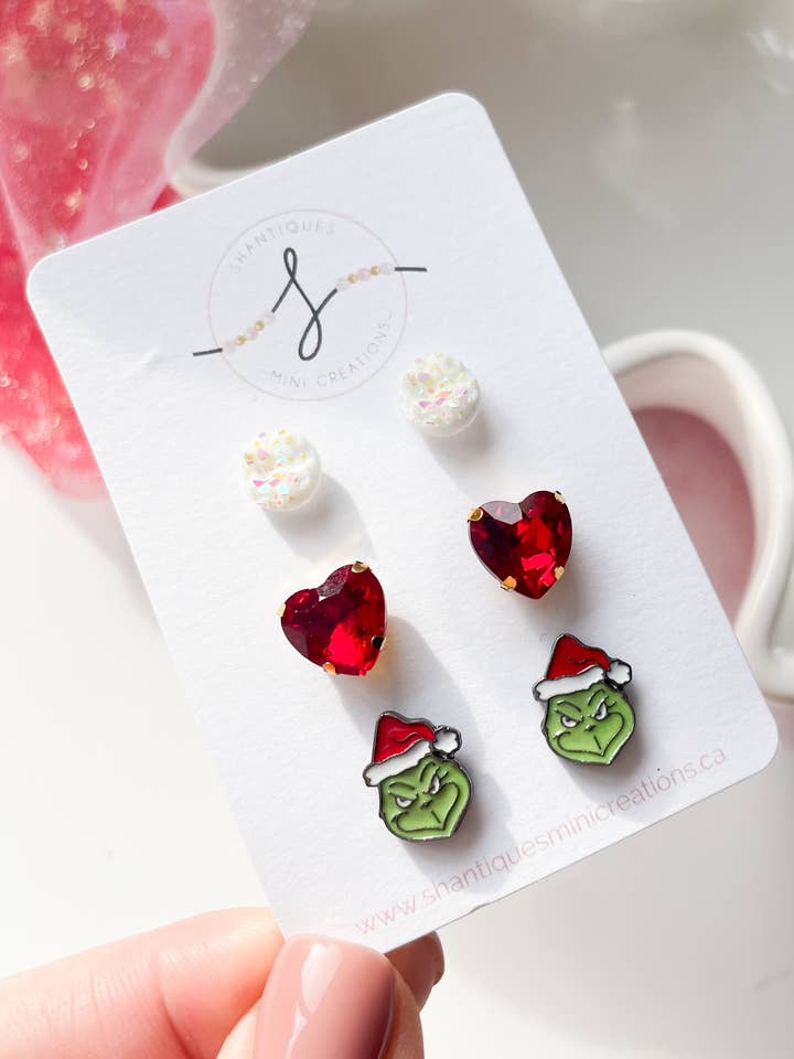 Pendientes Trio - The Grinch Christmas para venta al por mayor de Shantiques Mini Creations