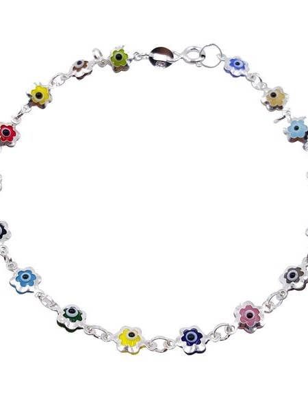 925 Sterling Silver Mini Flower Evil Eye Charm Bracelet #9050 for wholesale by Lucky Eye