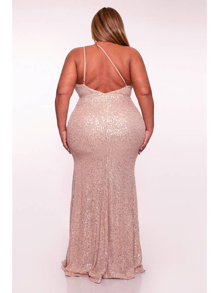 CHAMPAGNE P2166P1_DOUBLE STRAP HIGH SLIT SEQUINS DRESS for wholesale on Faire