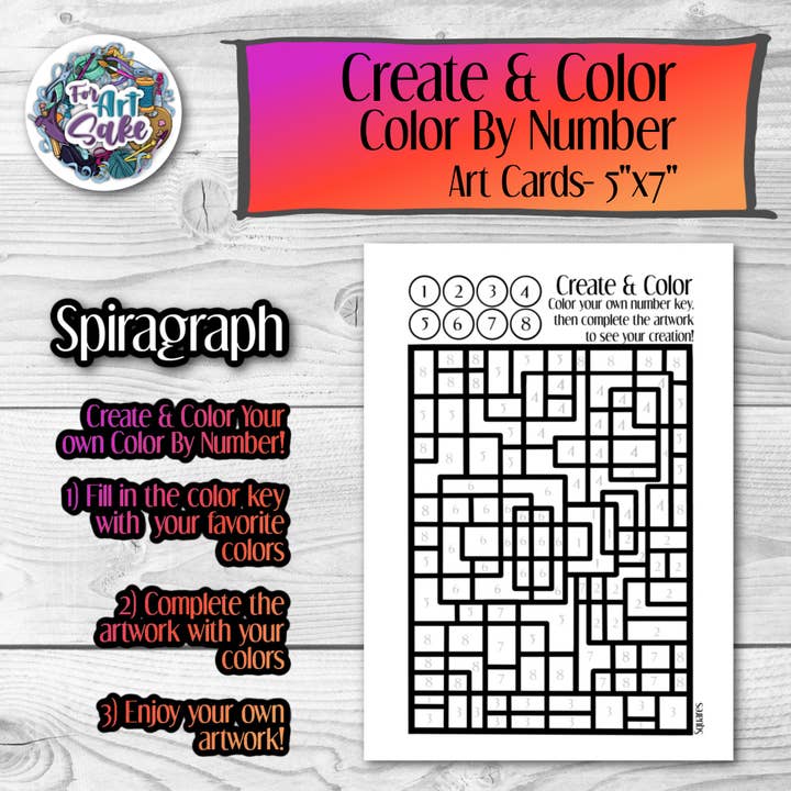 Squares- Create & Color : Color By Number Art Card for wholesale by For Art Sake Stickers