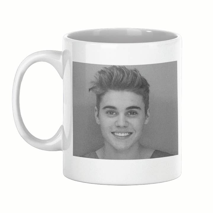 Justin Bieber Mugshot Mug for wholesale by Lucky Mfg. Co.