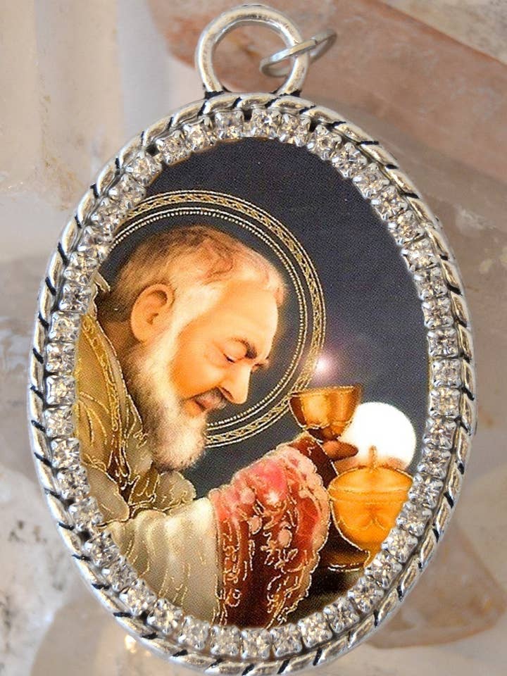 Colar artesanal São Padre Pio Pingente de medalha de jóias religiosas cristãs católicas por atacado de MariaSantissimaShop