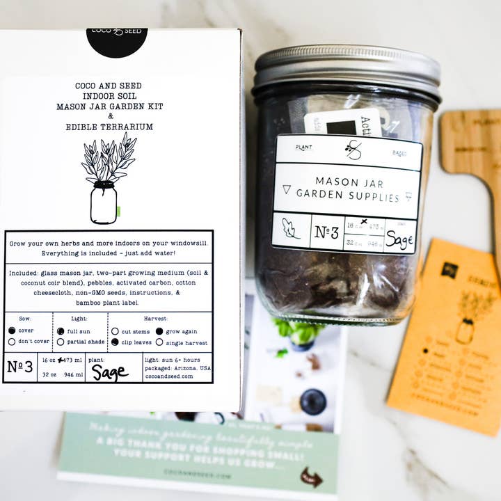 Coco and Seed - Wholesale Plant Seeds - Mason Jar Indoor Herb Garden Supplies Kit with jar2