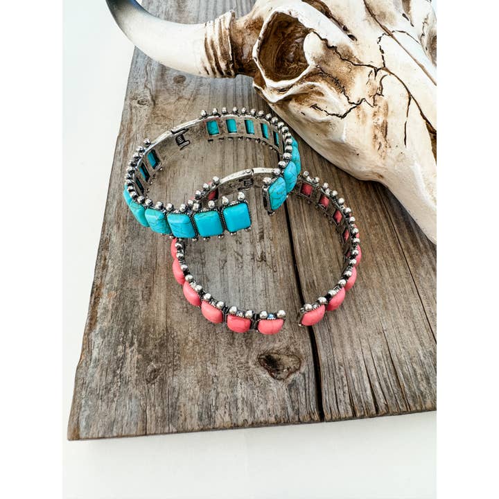 Boho Ranch Shop - Wholesale Bangle Bracelet - Western Rectangle Stone Hinge Bangle Bracelet1