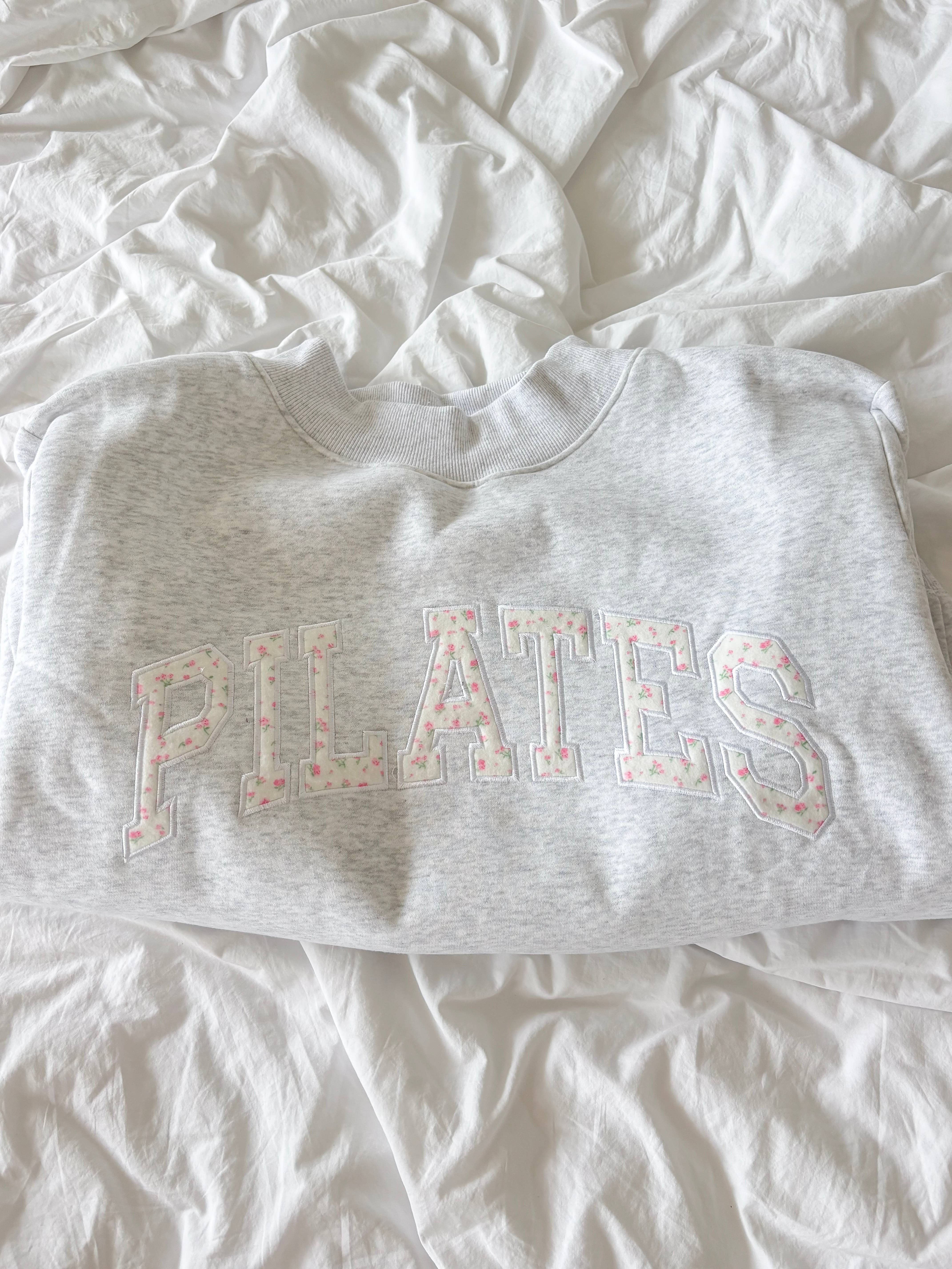 Pearl Grey Mockneck Pilates Embroider Sweatshirt for wholesale on Faire8