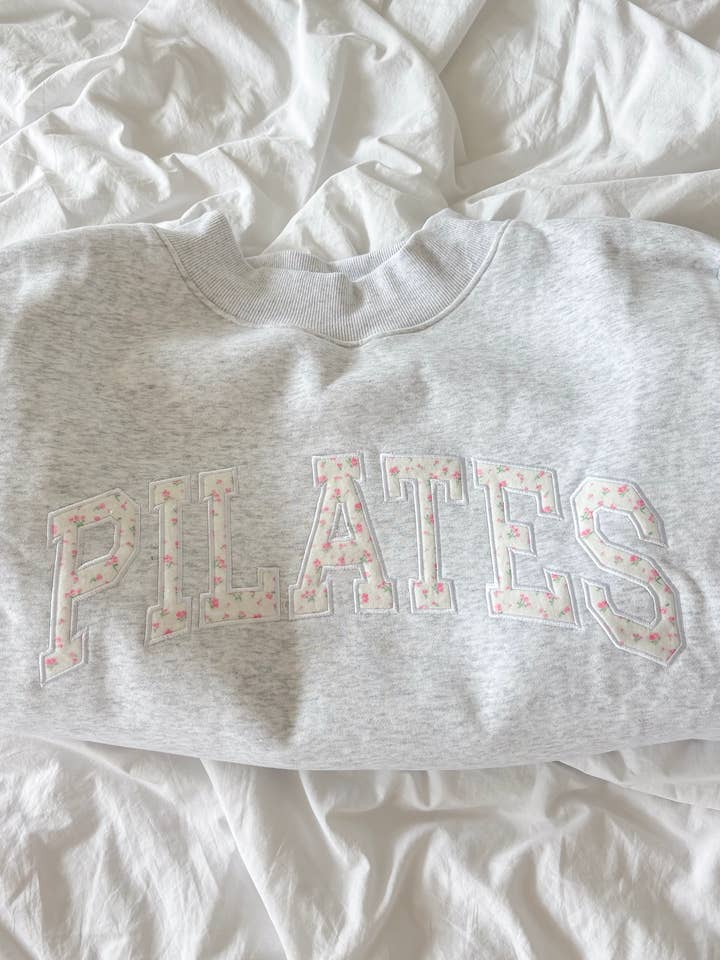 Pearl Grey Mockneck Pilates Embroider Sweatshirt for wholesale on Faire8