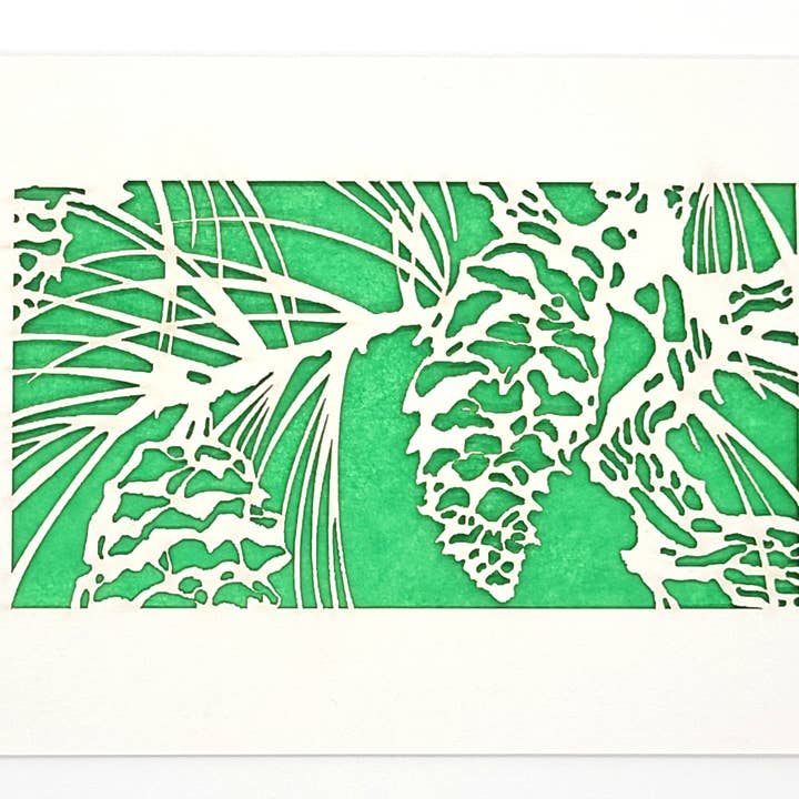 Laser-geschnittene Weihnachts-Grußkarte mit Pinienzapfen für den Großhandel von two hermanas