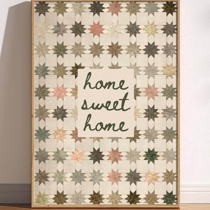 Home Sweet Home Retro Star Quilt Pattern Print for wholesale by Mother & Sun Studio
