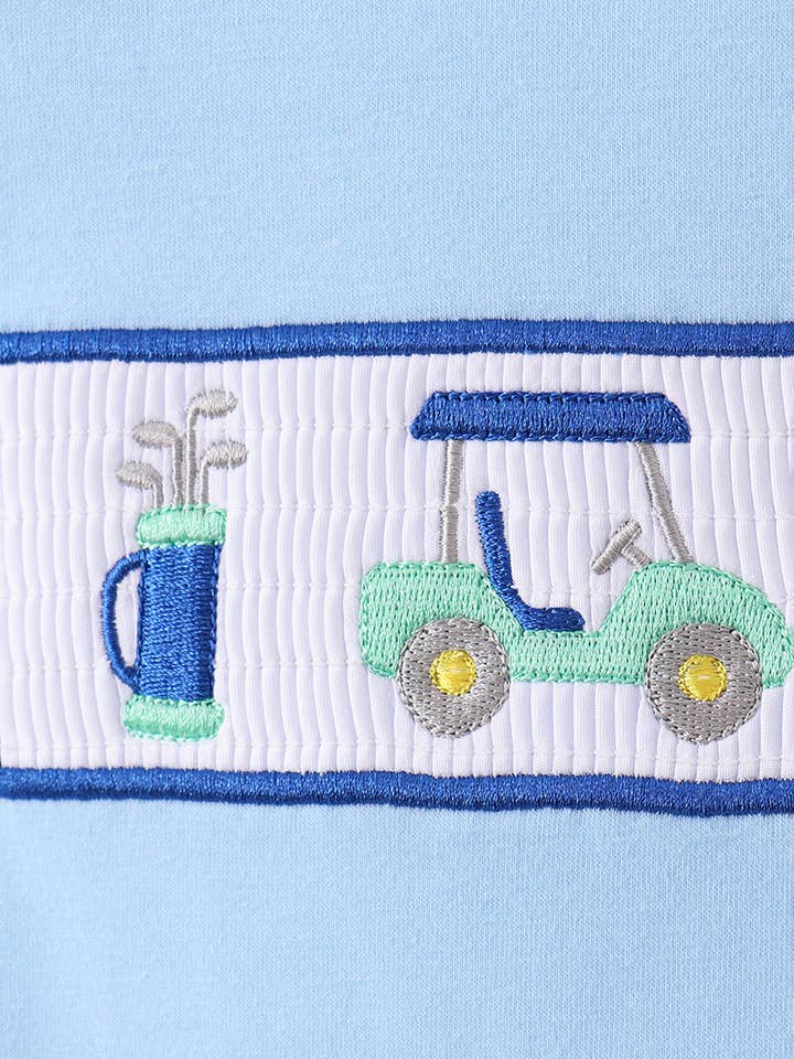Aspen Rain Boutique - Wholesale Top & Short Set - Kids - Blue golf cart smocked shorts set1