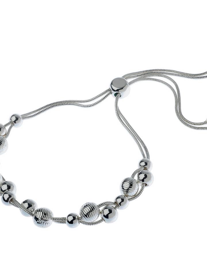 Silver Hammered CCB Beads Lariat Bracelet for wholesale by Oceanic Jewellers - Majique London