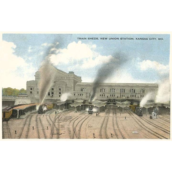 Trenes Magnet RR-12 saliendo de Union Station, Kansas City. para venta al por mayor de Found Image Press