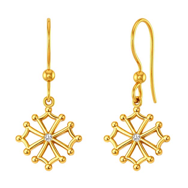 Oorbellen haak Occitaanse kruis 18k goudverguld en Oz voor wholesale door TALISMAN JEWELLERY (D&Fidanverdi, S.L.)