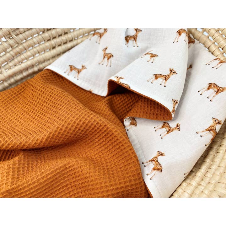 Baby waffle blanket - orange deers for wholesale by Natural Cuddles