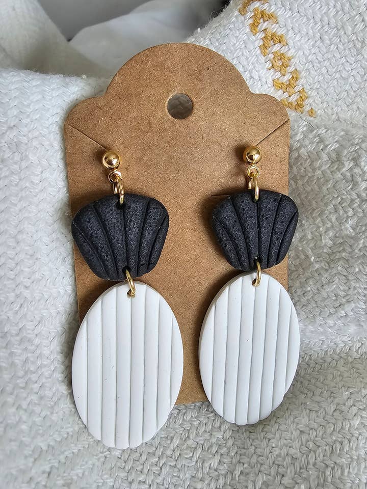 White & Black Dangle Polymer Clay Earrings for wholesale by ANS Designs Co