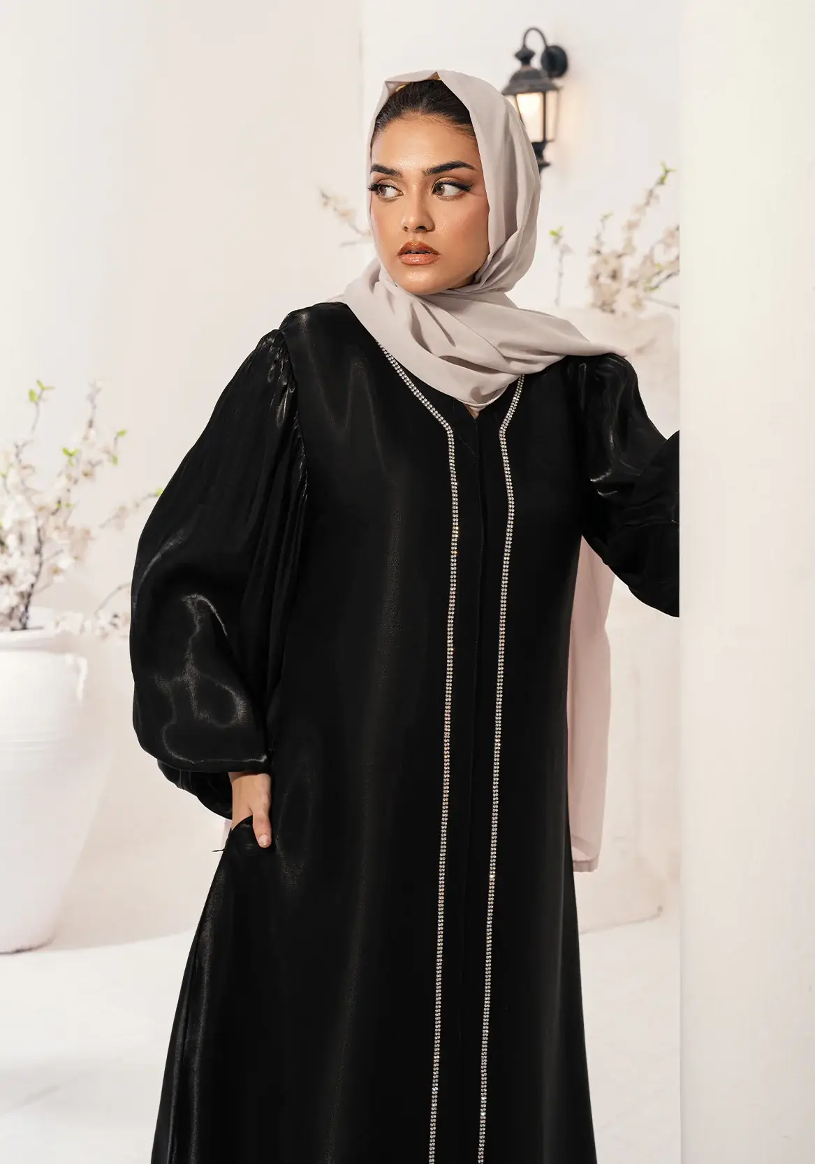 Multi Colored Black Reeh Embellished Abaya for wholesale on Faire3