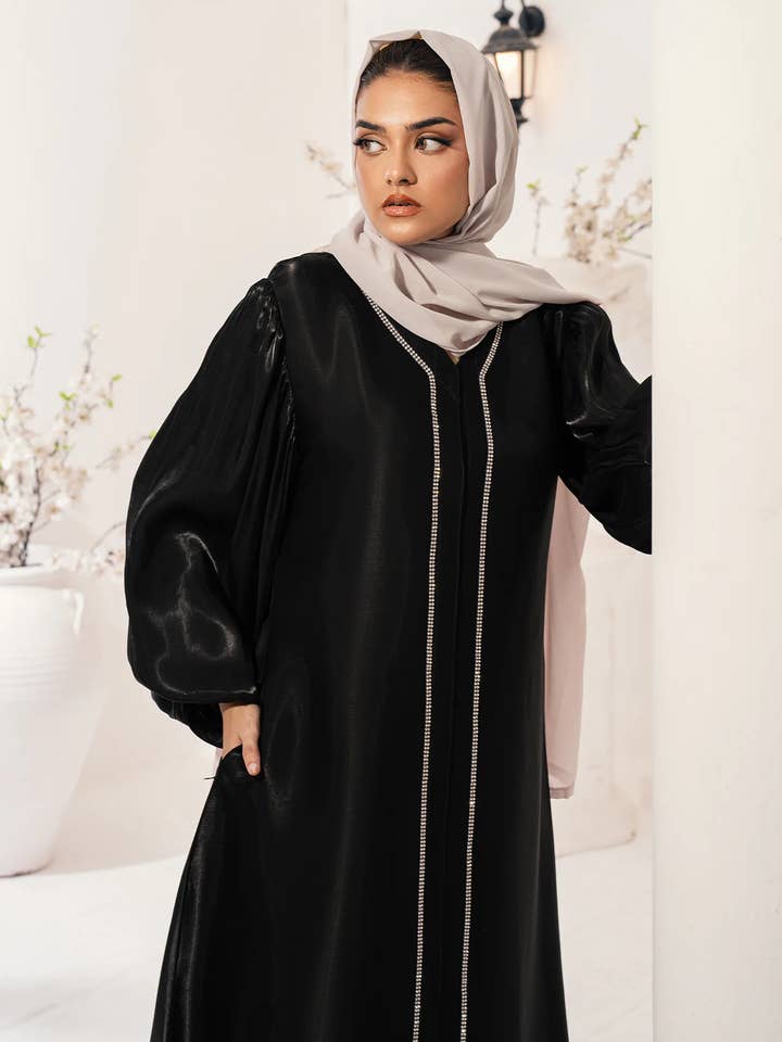 Multi Colored Black Reeh Embellished Abaya for wholesale on Faire3