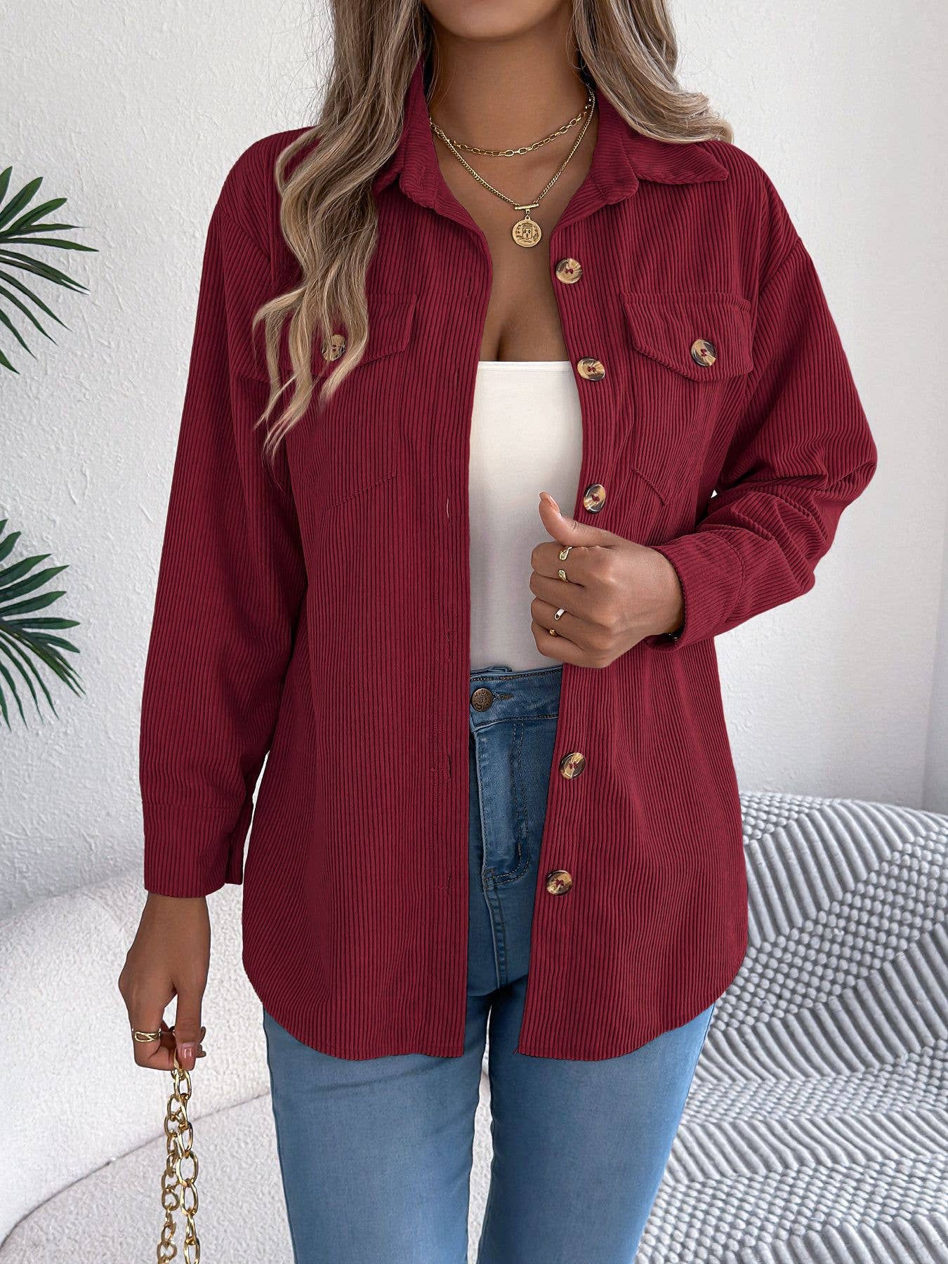Hope & Sunshine - Wholesale Shirt Jacket/Shacket - Women's - Corduroy Mid-Length Jacket17