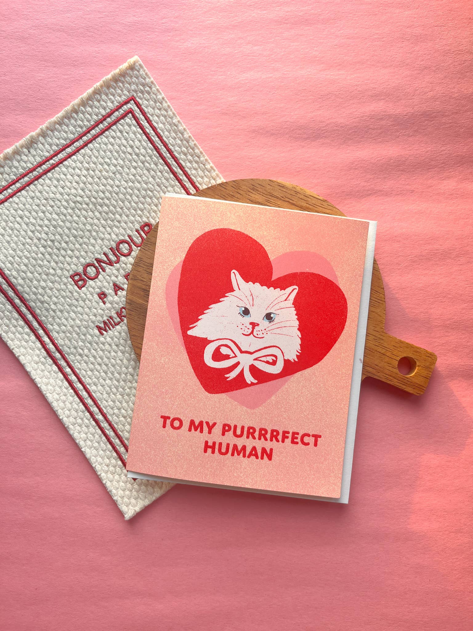 The Wednesday Co - Vente Cartes de déclaration d'amour - À mon humain purrfait - Carte d'amour (Style chat blanc mignon)1