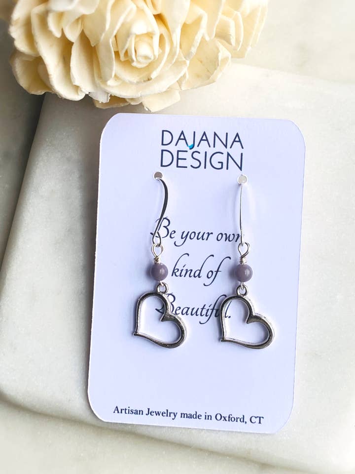 Dainty Heart & Jade Earrings for wholesale by Dajana Design