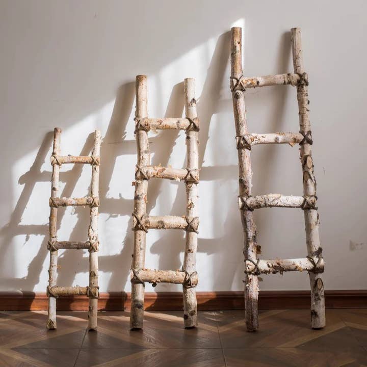 Rustic Reach - Wholesale Free Standing Shelf - White Birch Wood Decorative Ladder