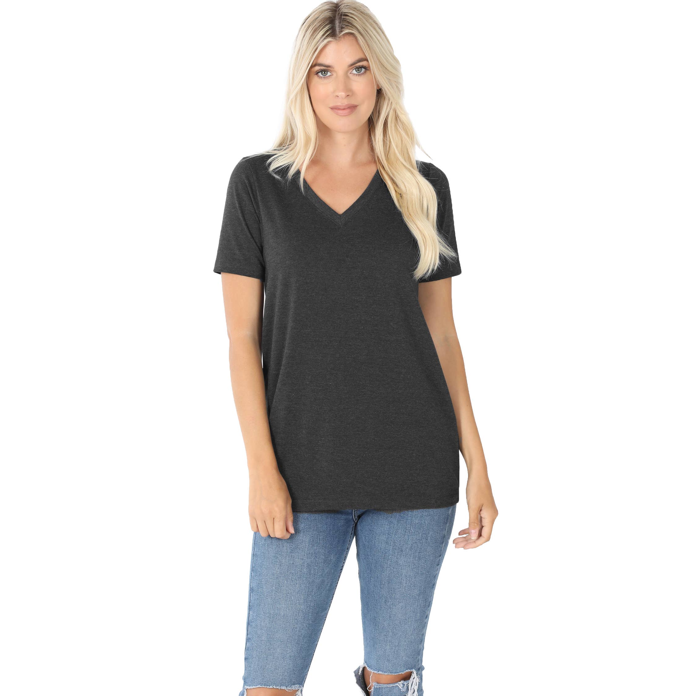 42POPS - Wholesale T-shirt (Zonder tekening) - Dames - Katoenen T-shirt met V-hals en korte mouwen11