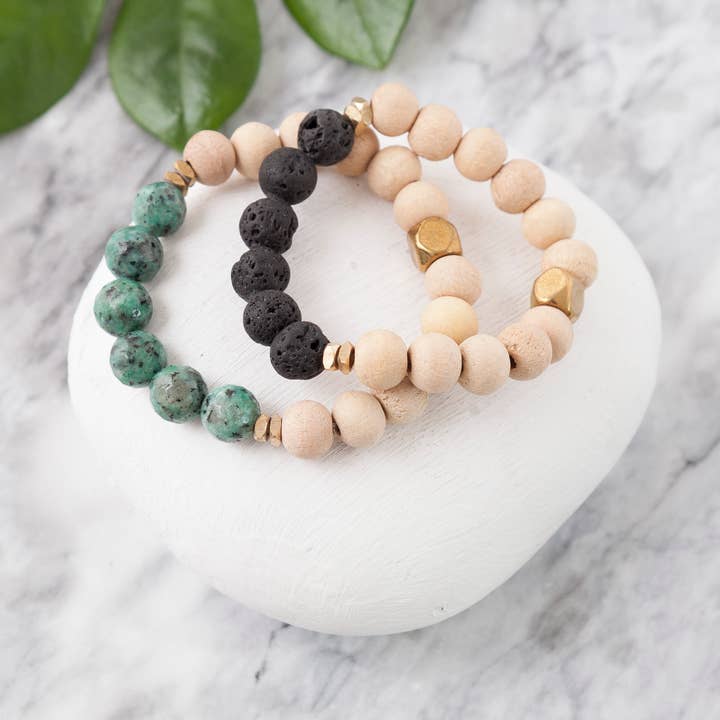 Wood Beaded Bracelet with Turquoise Beads for wholesale by Baizaar