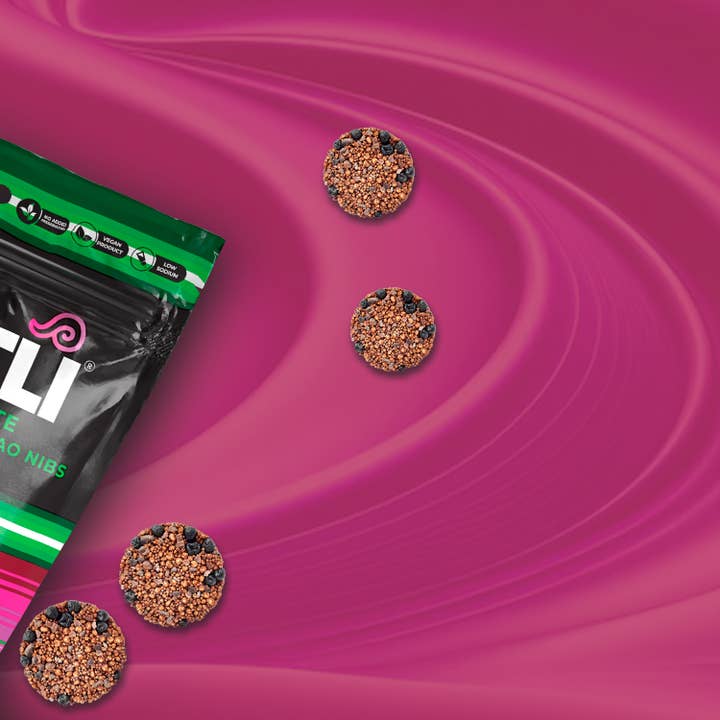 Paktli Foods - Wholesale Chocolate Covered Sweets - NEW Dark Chocolate Alegria Bites+Blueberries/Cacao Nibs19