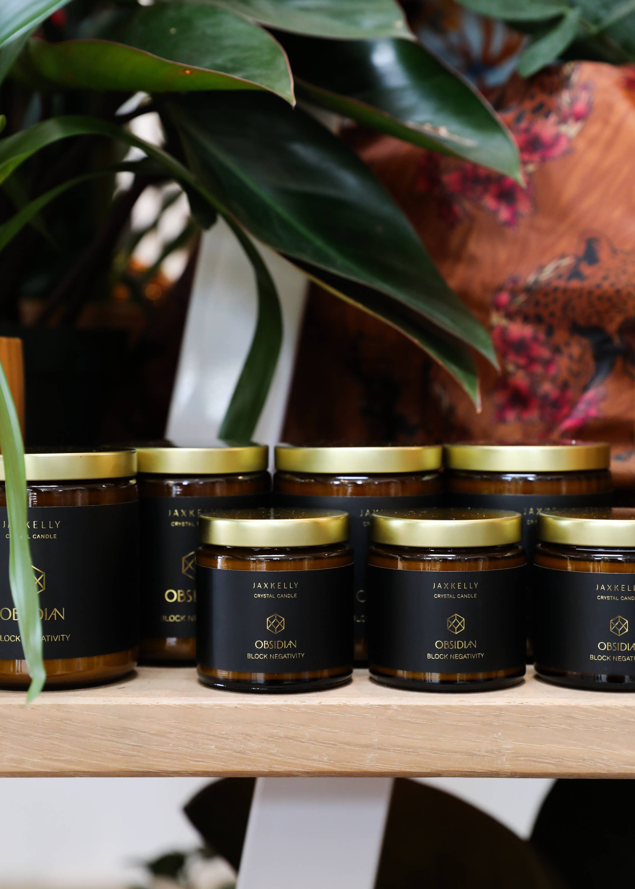 JaxKelly Candles - Wholesale Jar/Filled Candle - 9oz Amber Crystal Candles - Obsidian - Block Negativity5