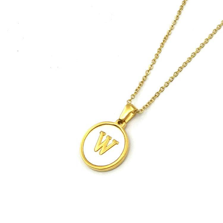 Mio Queena - Wholesale Pendant/Charm Necklace - Round 18K Gold-plated Stainless Steel 26 Letters Necklace24
