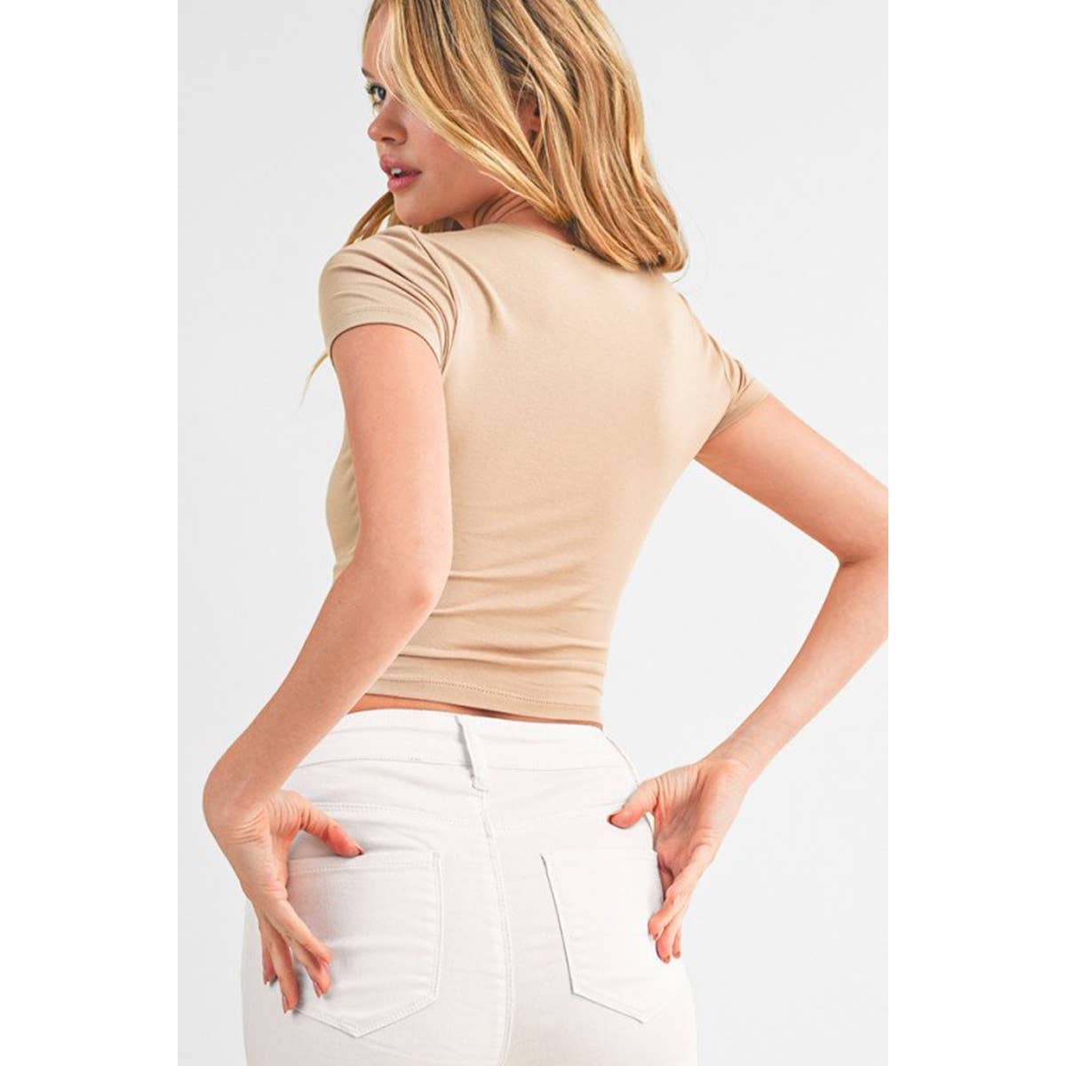 UP CLOTHING - Wholesale Shirt - Women's - SQUARE NECK SHORT SLEEVE TOP DOUBLE LAYERED12