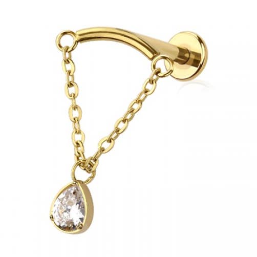 CRAVE - Vente Boucles d'oreille uniques - CHAÎNE INCURVÉE EN FORME DE GOUTTE D'EAU TRANSPARENTE EN FORME DE GOUTTE D'EAU, À ENFONCER DANS LE HAUT, 316L4