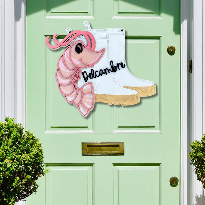 Geaux Magnolia - Wholesale Door Hanger - Shrimp and White Boots 3D Door Hanger1