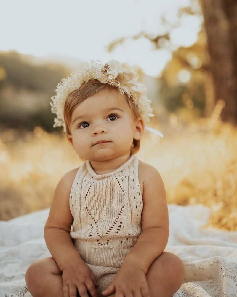 Bailey's Blossoms - Wholesale Bodysuit (Non-Footed) - Baby - Drake Crochet Halter Romper - Vanilla Cream4