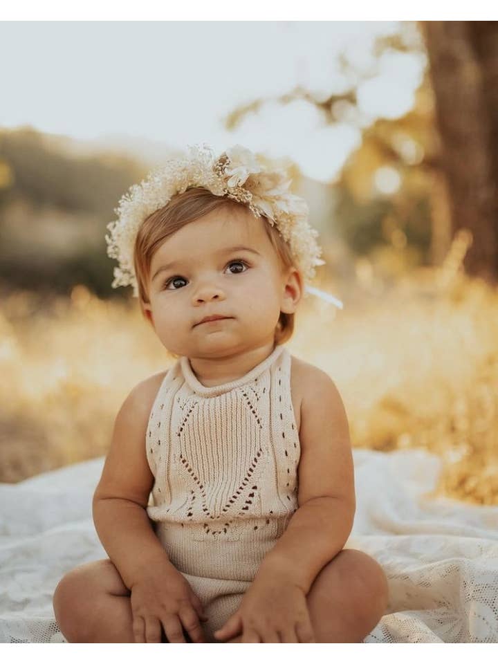 Bailey's Blossoms - Wholesale Bodysuit (Non-Footed) - Baby - Drake Crochet Halter Romper - Vanilla Cream4