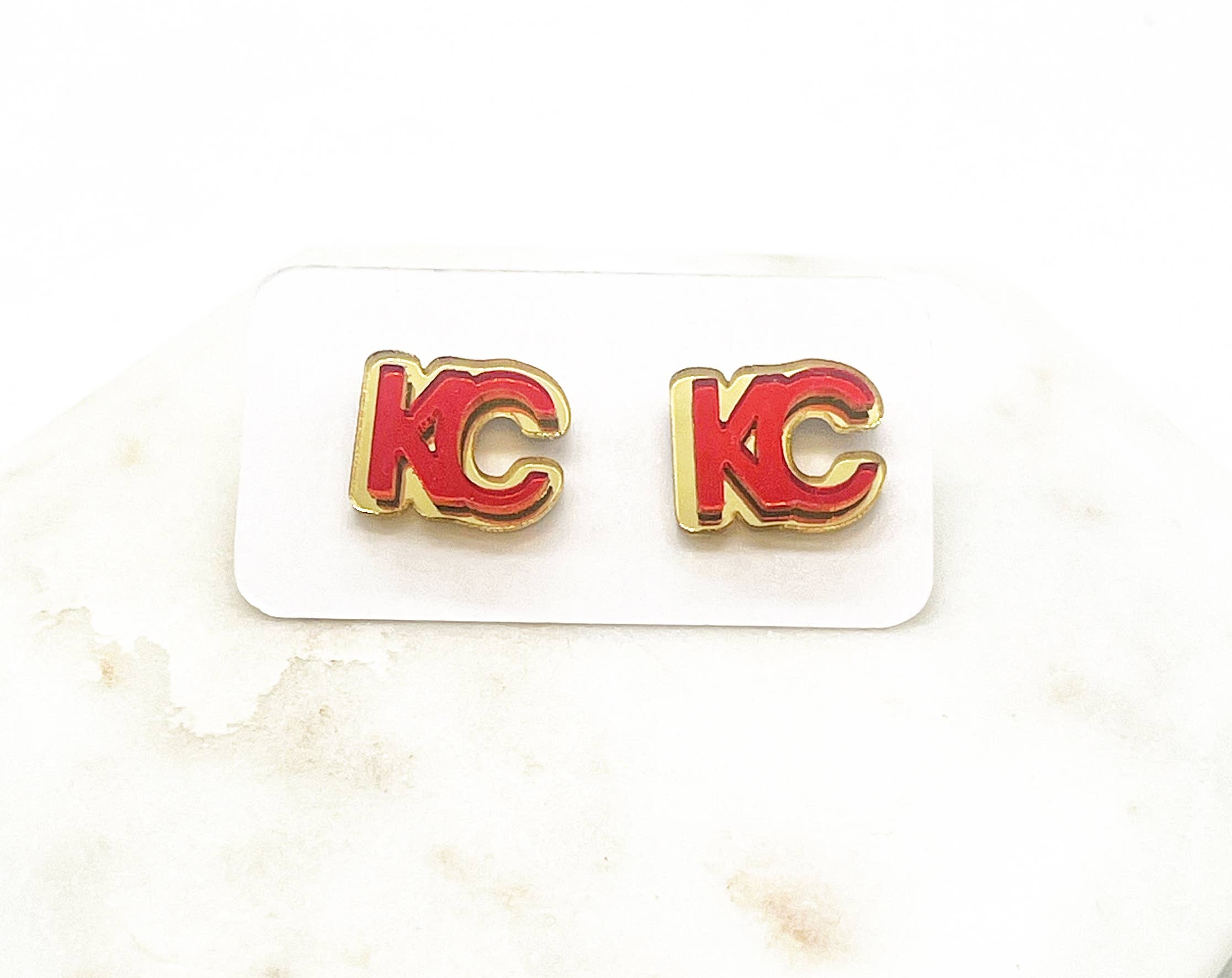 Baubles by B - Wholesale Stud/Post Earrings - Gold and Red KC Kansas City Chiefs Mirrored Stud Earrings9